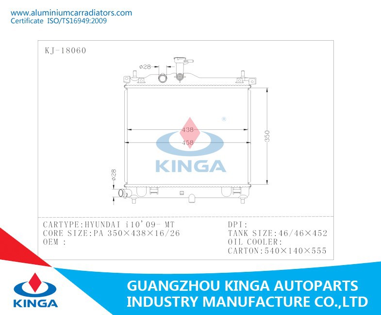 Hot Sales Aluminum Auto Radiator For Hyundai I10′09-Mt