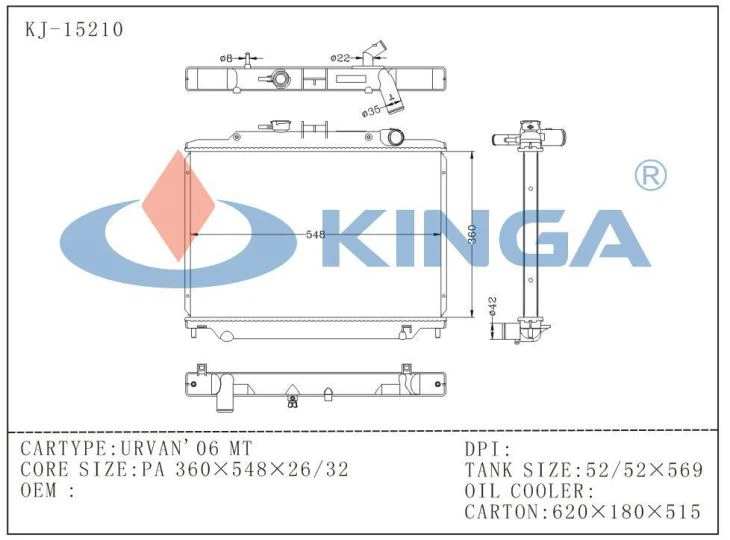 Aluminum Radiator For Nissan 'urvan'06 Mt