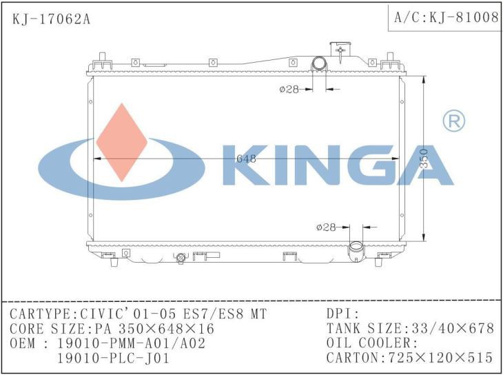 Engine Parts Auto Radiator For Honda Civic'01-05 Es7/Es8 Mt