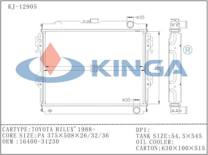 Aluminum Brazing Radiator For Toyota Hilux 1988-